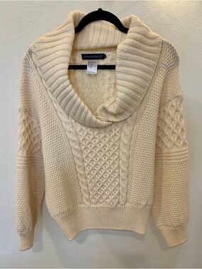 IrelandsEye Aran Wool Cable Knit Cowl Neck Sweater